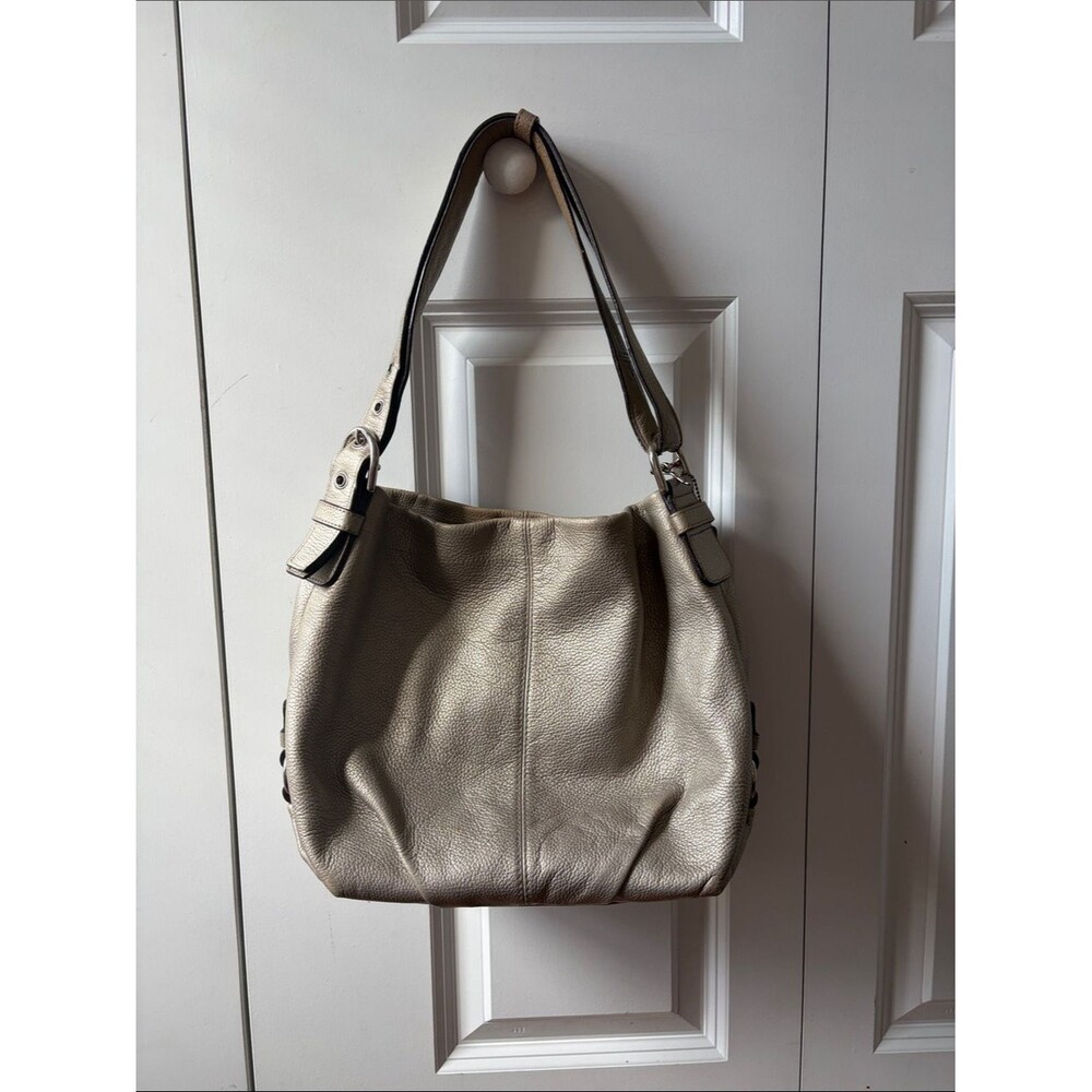 Coach Silver Metallic Pebbled Leather Brooke Duffle Hobo Bag F15064